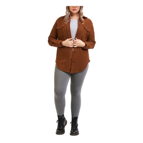 BLACK TAPE Womens Brown Textured Cuffed Sleeve Collared Button Up Top Plus 1X - Picture 1 of 2
